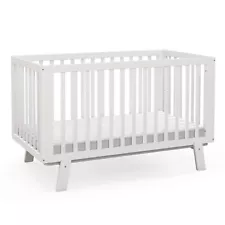 Wooden Baby Crib 3-Height Adjustable Wood Mini Crib Non-Toxic Finish In White