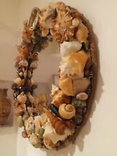 BEACH DECOR CIRCLE MIRROR ENHANCED BEAUTY WITH 100 GENUINE SEASHELLS, HANDMADE