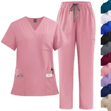 Medical Uniforms Men Women Scrub Set V-Neck Top Straight Pants NiaaHinn Scrub