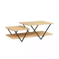 23.25 in. Brown/Black Rectangle Wood Coffee Table, Metal Legs