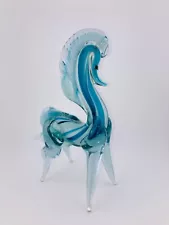 Stunning Blue and White Hand Blown Glass Horse Sculpture