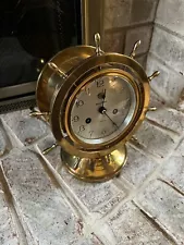 Waterbury Brass Ships Clock With Base. Complete and NICE Brass and face!