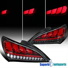 Fits 2010-2016 Hyundai Genesis Coupe Shiny Black Sequential LED Tail Lights Pair