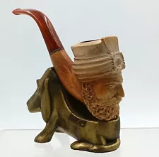 Vintage Meerschaum Sultan Head Brown Smoking Pipe Hand Carved Made In Turkey