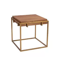 Keira End Table Reclaimed Oak Block Top Distressed Gold FAST + FREE SHIPPING