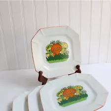 Vintage 1970s Mushroom Plates - Set of 4 Ceramic Plates, Retro Orange Green