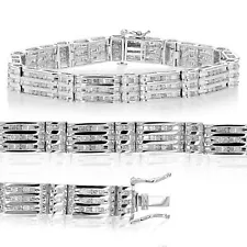 2.50 ct Diamond Bracelet for Men's in .925 Sterling Silver Rhodium 3 Row