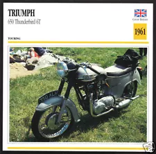 1961 Triumph 650cc Thunderbird 6T V-Twin Motorcycle Photo Spec Sheet Info Card