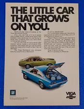 1971 CHEVY VEGA HATCHBACK COUPE ORIGINAL PRINT AD "THE CAR THAT GROWS ON YOU" GM