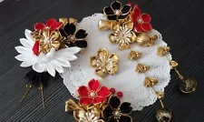 Handmade Japanese Hair Pin Sakura Crane Clip Kanzashi Wedding Ornament 1pc