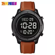 SKMEI Mens Watch Digital Leather Strap Waterproof Fashion Casual Wristwatch Sale