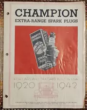 1920-1942 Champion Extra-Range Spark Plugs: For Cars & Taxicabs Sales Brochure