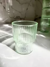 NEW 8 Piece Fluted Drinking Glass Set Stackable Glasses Ribbed Green Tumbler Cup