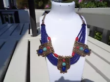 JEWELRY SALE! Only $8 each! Blue Beaded Necklace with Multi Color Stones!