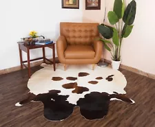 Large Cowhide Rug Tricolor 6x6 ft Rea Animal Hide Cow Skin Animal Print on Sale