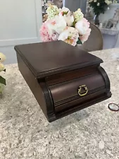 Mahogany Box Vtg Roll Top Secretary Desk Box Brass Handle Curved Wood