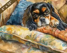 English Toy Spaniel watercolor painting in a cozy home s 8x10 Print