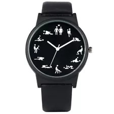 Creative Fun Quartz Watch for Men Black Dial Quartz Watches Leather Wristwatch