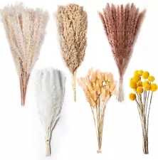 100PCS Natural Dried Pampas Grass Decor - 17.5" Fluffy Grass-0