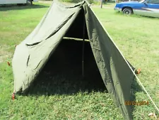 Military Shelter Half 1/2 Pup Tent Army 10 Stake 2 Halves 2 Rope NO POLES