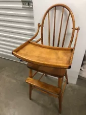 Antique Oak Wood High Chair, Pheonix Chair Company, Osh Kosh Vintage Seat Cover