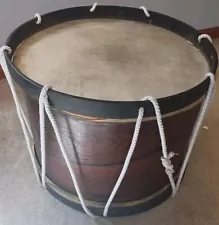 Antique Civil War Era USA Made Cowhide Wood Drum With Some Original Rope