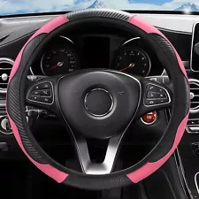 Universal 15" Pink Carbon Fiber Leather Vehicle Steering Wheel Cover Accessories (For: Lamborghini Aventador)