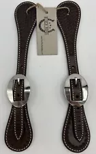 Basket Tooled Leather Spur Straps for Horse Riders Western Men Dark Brown NWT