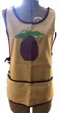 Pinafore Apron w/ Eggplant Applique, Divided Front Pocket - Tan and Purple