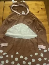 Christmas Holiday Sweater Dress Girls Reindeer Sz L 10-12 Tan & Pink White Hood