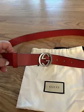 Gucci Red Leather Unisex Belt 44 NWT