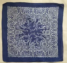 Navy Blue Fern Flowers Greenery Foliage Bandana, 100% Cotton, 21" x 21"