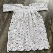 Vintage handmade Crocheted Baby Christening Gown Layette Baptism Dress White