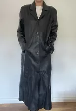 A6 VTG Heeli Y2K fitted black real leather Matrix Trench Full Length Coat XXL