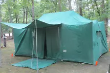 Vintage Hettrick Green Canvas Camping Cabin Tent 15' x 9' VGC