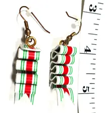 Vintage Gold Tone and Acrylic CHRISTMAS RIBBON CANDY Pierced wire Earrings