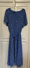 Talbots Plus Size 24w Blue Floral Print Button Front Tie Wasit Dress Wedding