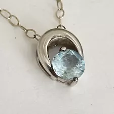 Genuine Aquamarine Necklace 925 Sterling Silver Pendant Slide Teardrop 17”