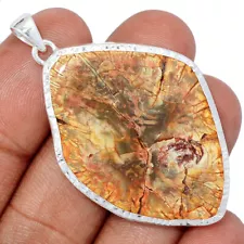 Natural Rare Blue Forest Petrified Wood 925 Silver Pendant Jewelry CP55531