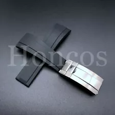 20mm BLACK Soft Rubber Strap Band Fits for Rolex Watches 116610 16610 114060