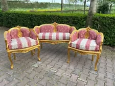 Vintage French Louis XVI Style 3-Piece Sofa Set in Striped Damask