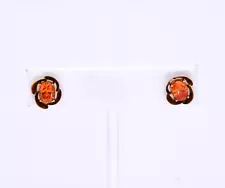 14K yellow gold 2.0CT Mexican Fire opal flower jewelry stud earrings