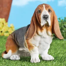 Realistic Sitting Basset Hound Puppy Dog Garden Statue Sculpture Home Art Decor