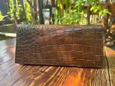 SUPER SALE!!! BROWN Crocodile Belly Skin Leather Long Wallet For Men Freeship