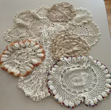 Lot Of 9 Vintage Crochet Doilies Various Colors Sizes. Great For Crafting.