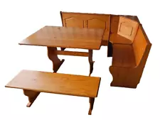 Rustic 3 pc Natural Wooden Breakfast Nook Dining Set Corner Booth Bench Table