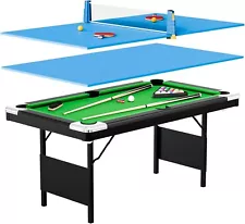 Zevemomo 5.5ft Folding Billiard Table, 3 in 1 Billiard Pool Table w/Table Tennis