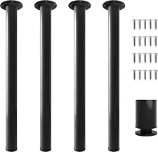 Set of 4 28" Cylindrical Table Desk Legs Metal with Adjustable Feet Heavy Duty