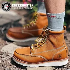 ROCKROOSTER Wide Steel Shank Work Boots for Men, 7" Soft Toe Vibram Outsole Shoe