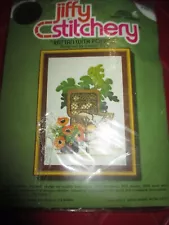 Sunset Designs NIP Vintage CAT On RATTAN CHAIR w/POPPIES Embroidery KIT - 1970's